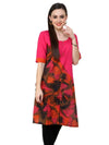 Pannkh Women's Pink Leaf Print Diagonal Cut Kurti