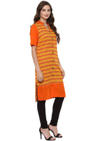 Pannkh Women's Yellow Allover Print Stand Collar Print Kurti