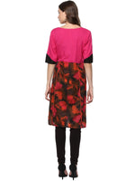 Pannkh Women's Pink Leaf Print Panelled Kurti