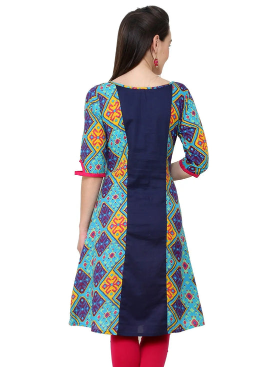 Pannkh Women's Blue Diamond Panelled Kurti