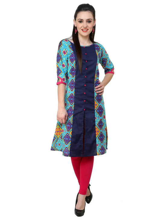 Pannkh Women's Blue Diamond Panelled Kurti