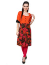 Orange Leaf Print Panelled Kurti