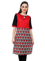 Pannkh Women's Red Black Print Keyhole Kurti