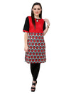 Pannkh Women's Red Black Print Keyhole Kurti