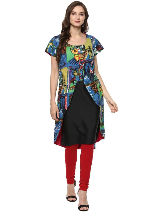 Casual Half Sleeve Printed Kurti-PK1019BLUE-S