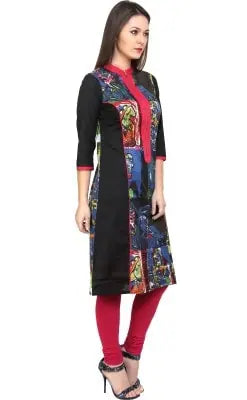 Pannkh Women's Casual 3/4 Sleeve Printed Kurti-PK9014BLUE-S