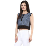 Pannkh Women's Blue Buttoned Crop Top