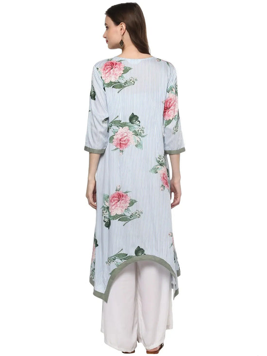 Pannkh Women's Floral Stripes Kurta