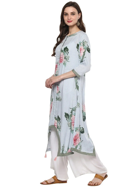 Pannkh Women's Floral Stripes Kurta