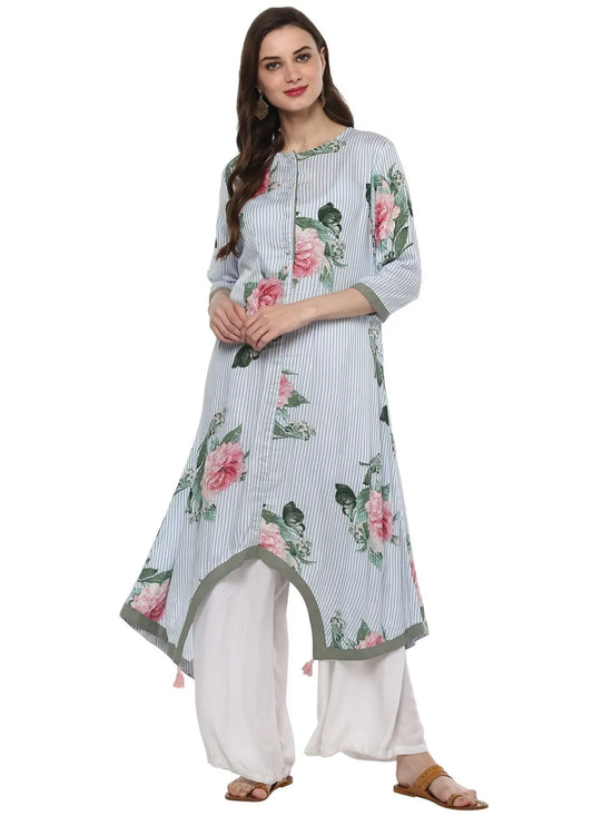 Pannkh Women's Floral Stripes Kurta