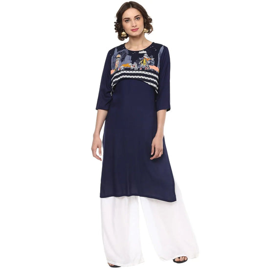 Pannkh Women's Quirky Print Crop Style Kurta