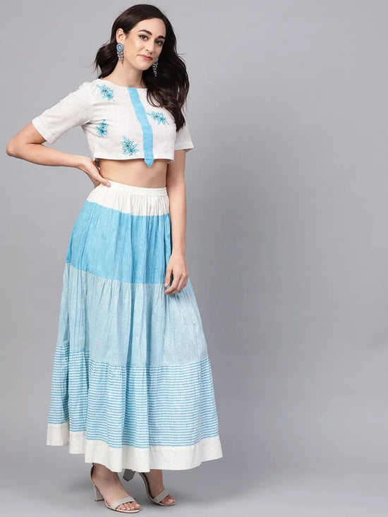 Handloom Embroidered Top With Skirt