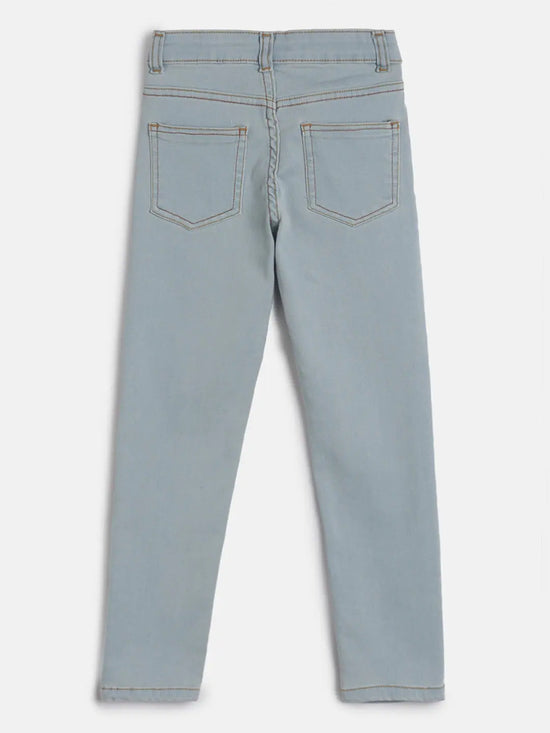 Tales & Stories Boy's Light Blue Lycra Solid Slim-Fit Jeans