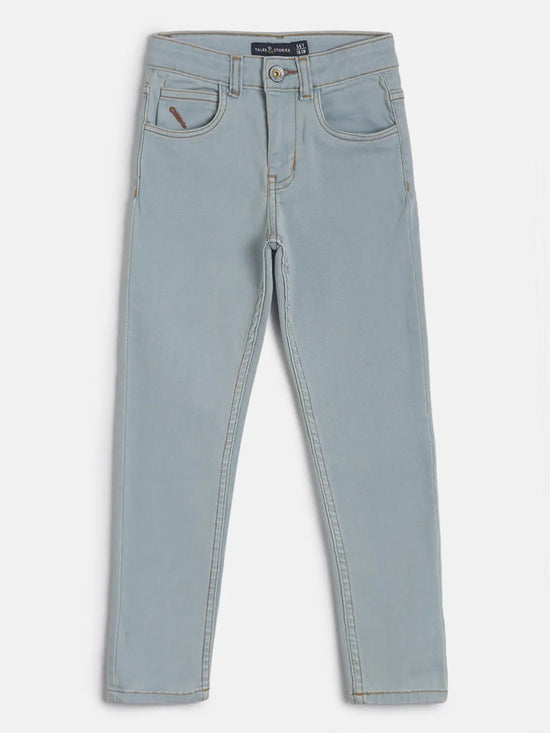 Tales & Stories Boy's Light Blue Lycra Solid Slim-Fit Jeans