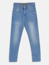 Tales & Stories Boys Solid Slim Fit Ligh Blue Cotton Faded Jeans