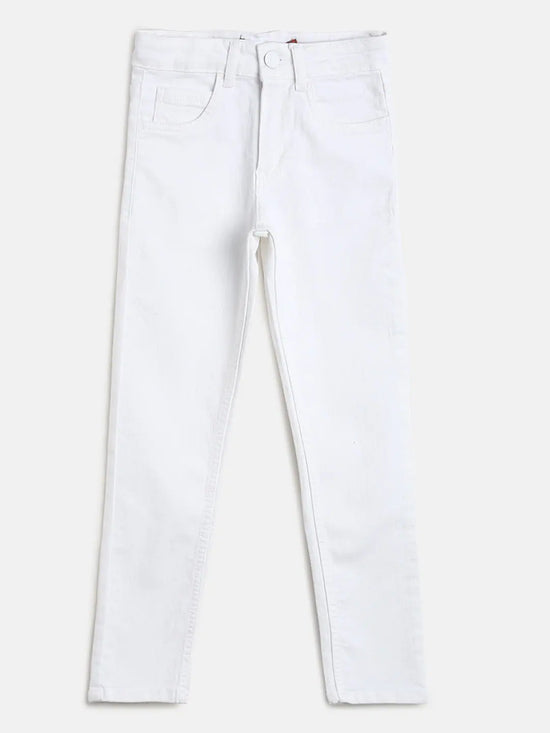 Tales & Stories Boy's White Lycra Solid Trouser