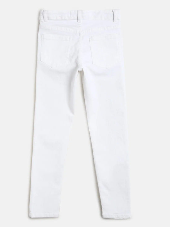 Tales & Stories Boy's White Lycra Solid Trouser