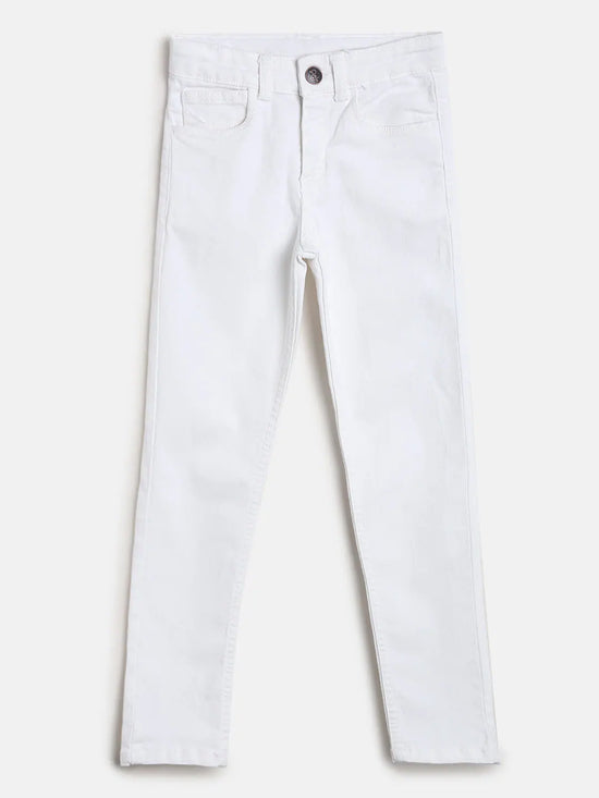 Tales & Stories Boys Lycra White Solid Jeans