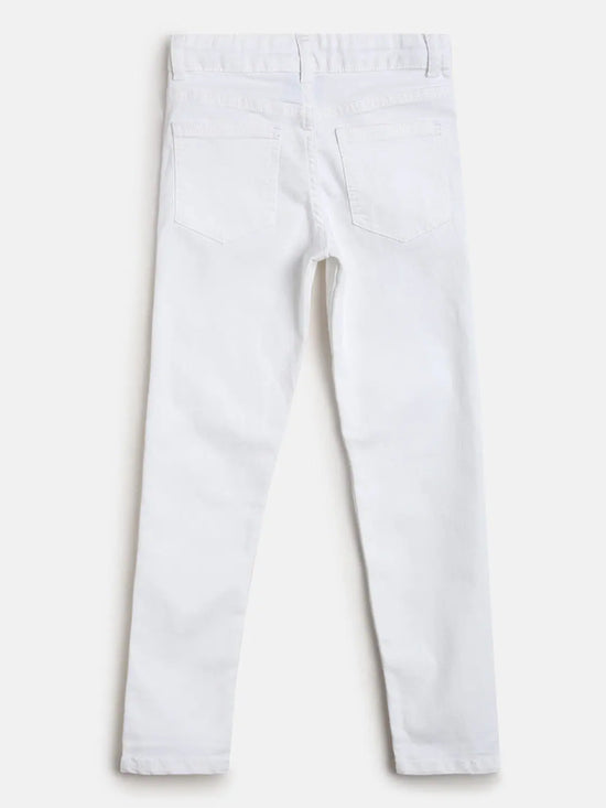 Tales & Stories Boys Lycra White Solid Jeans