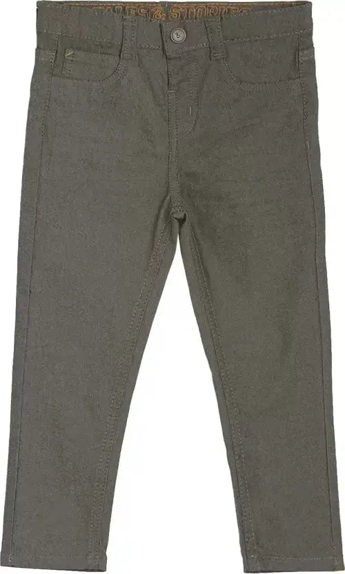 Tales & Stories Boy's Cotton Olive Green Solid Slim-Fit Jeans