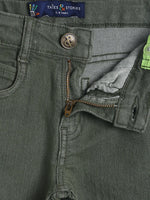 Tales & Stories Boy's Solid Olive Lycra Slim Fit Jeans