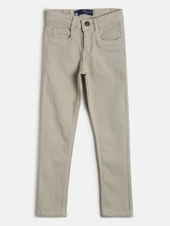 Tales & Stories Boy's Solid Khaki Lycra Slim Fit Jeans