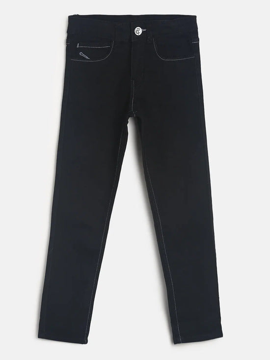 Tales & Stories Boy's Jet Black Lycra Solid Jeans