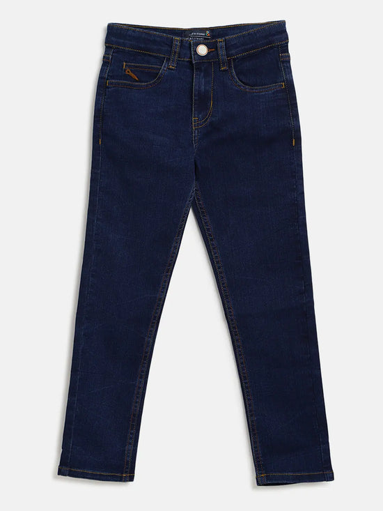 Tales & Stories Boy's Solid Dark Blue Lycra Slim Fit Jeans