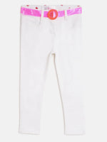 Tales & Stories Girl's White Lycra Solid Slim-Fit Jeans