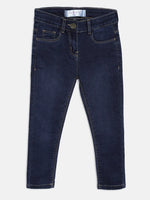 Tales & Stories Girl's Solid Dark Blue Lycra Slim Fit Jeans