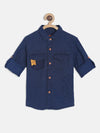 Tales & Stories Boy's Pure Cotton Dark Blue Solid Shirt