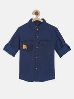 Tales & Stories Boy's Pure Cotton Dark Blue Solid Shirt