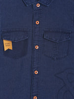 Tales & Stories Boy's Pure Cotton Dark Blue Solid Shirt