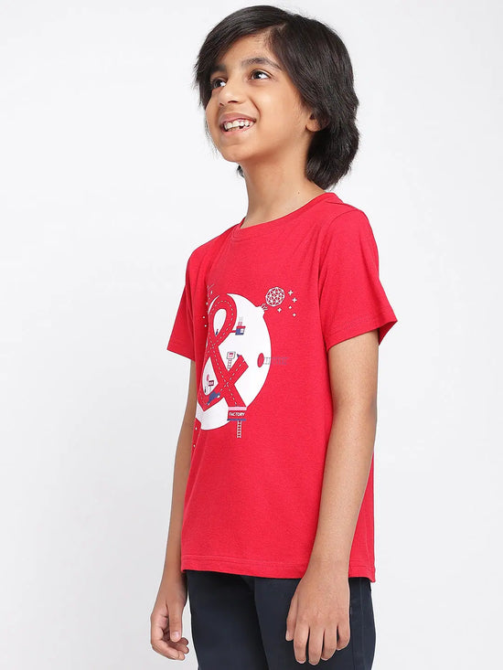 Tales & Stories Boy's Cotton Red Graphic Printed T-shirt