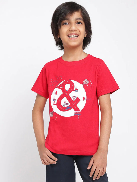 Tales & Stories Boy's Cotton Red Graphic Printed T-shirt