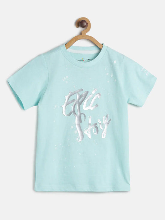 Tales & Stories Boy's Sky Cotton Embroidered Round Neck T-shirt