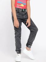 Tales & Stories Boy's Lycra Black Solid Slim-Fit Jeans