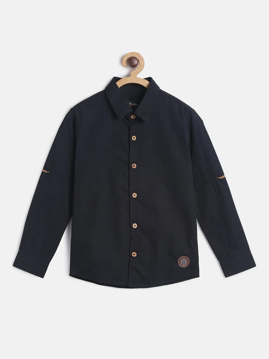 Tales & Stories Boy's Black Cotton Solid Full Sleeves Shirt