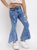 Tales & Stories Girl's Lycra Blue Distressed Jeans