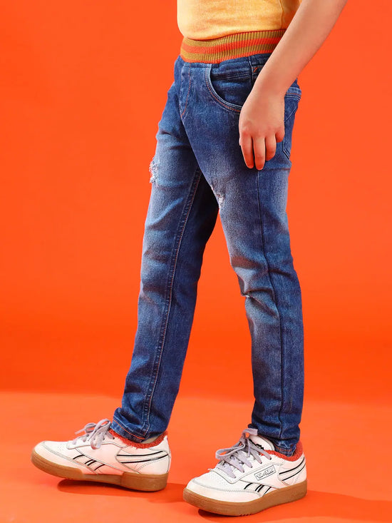 Tales & Stories Boy's Dark Blue Cotton Blend Solid Joggers