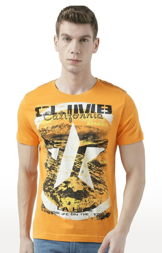 Huetrap Orange Mens Short Sleeve Graphic Printed Tshirt-HT17MKGRABZO00731