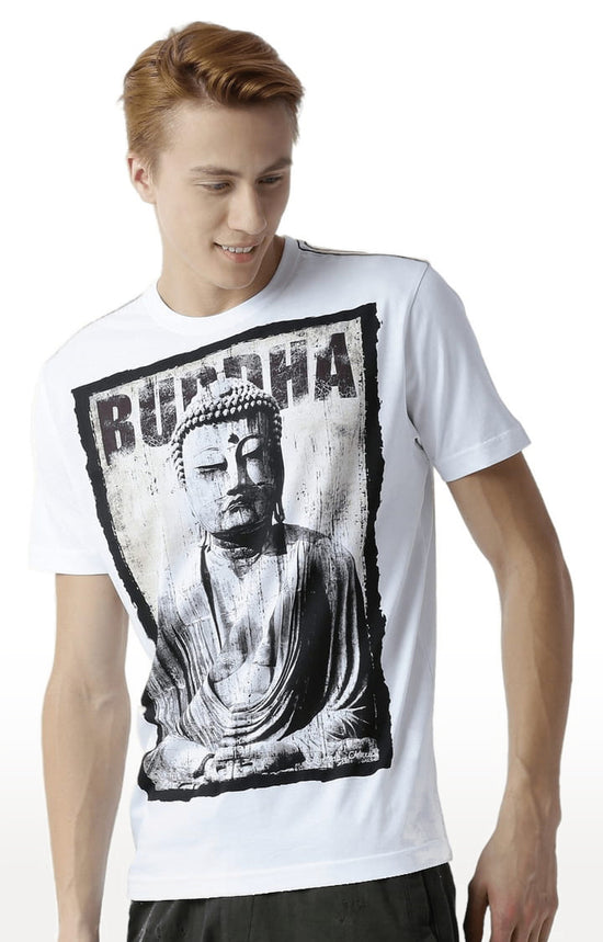 Huetrap White Mens Short Sleeve Graphic Printed Tshirt-HT16MKGRAWHT00307