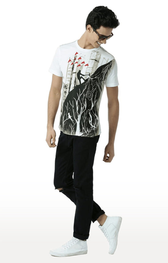 Huetrap White Mens Short Sleeve Graphic Printed Tshirt-HT12MKGRAWHT00064