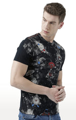 Huetrap Black Mens Short Sleeve Graphic Printed Tshirt-HT17MKGRABLK00816