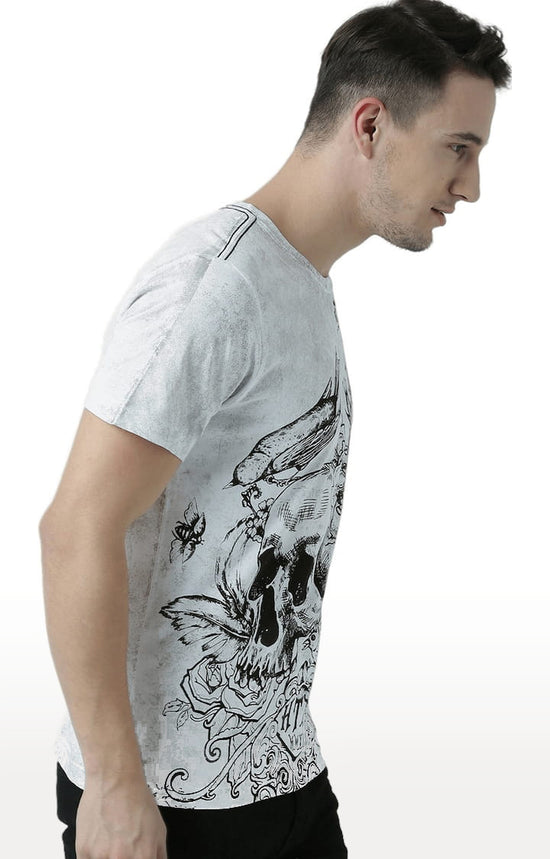 Huetrap White Mens Short Sleeve Graphic Printed Tshirt-HT17MKGRAWHT01080