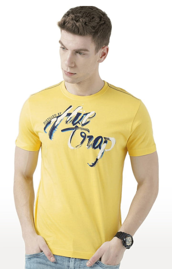 Huetrap Yellow Mens Short Sleeve Graphic Printed Tshirt-HT17MKGRAYLW01102