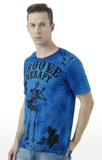 Huetrap Blue Mens Short Sleeve Graphic Printed Tshirt-HT17MKGRASUR00313