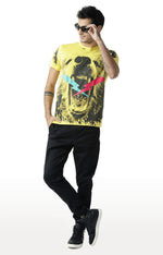 Huetrap Yellow Mens Short Sleeve Graphic Printed Tshirt-HT17MKGRAYLW00280