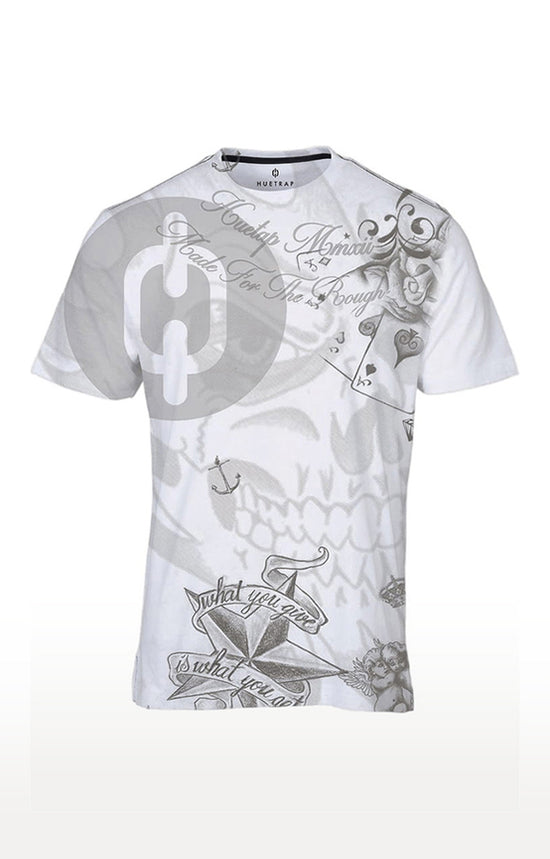 Huetrap White Mens Short Sleeve Graphic Printed Tshirt-HT16MKGRAWHT00420