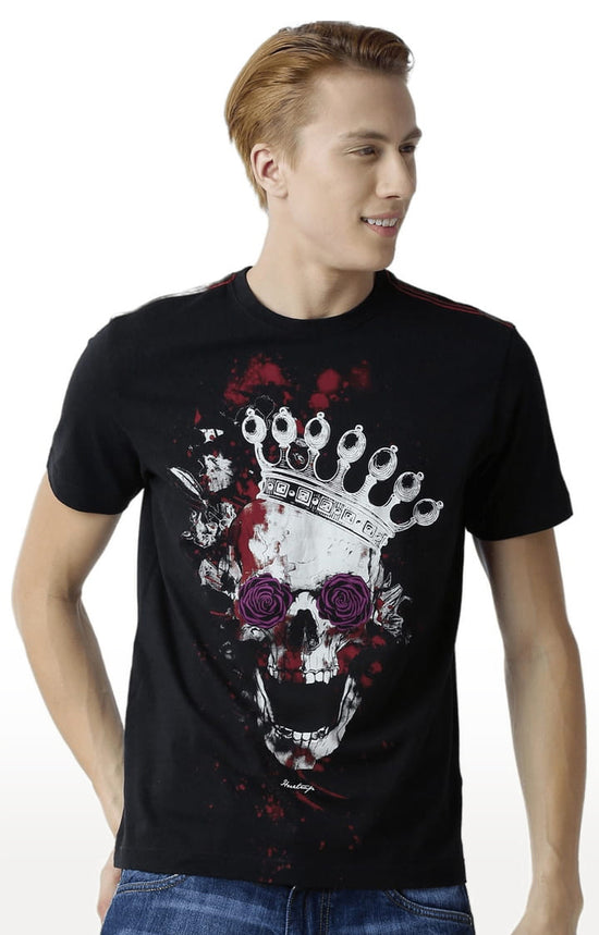 Huetrap Black Mens Short Sleeve Graphic Printed Tshirt-HT15MKGRABLK00055